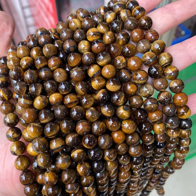 Wholesale Gemstones Stone Beads Round Genuine Stone Beading Loose Gemstone Hole Di tiger Eye Beads for Jewelry Making