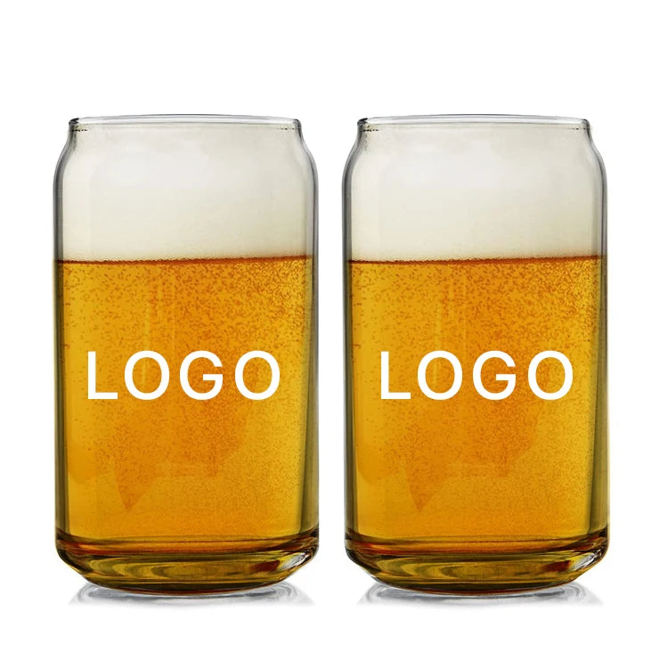 Best Seller Custom Printed Logo 12oz 16oz 500ml Can Shaped Family Party Borosilicate Glass Beer Can Cup