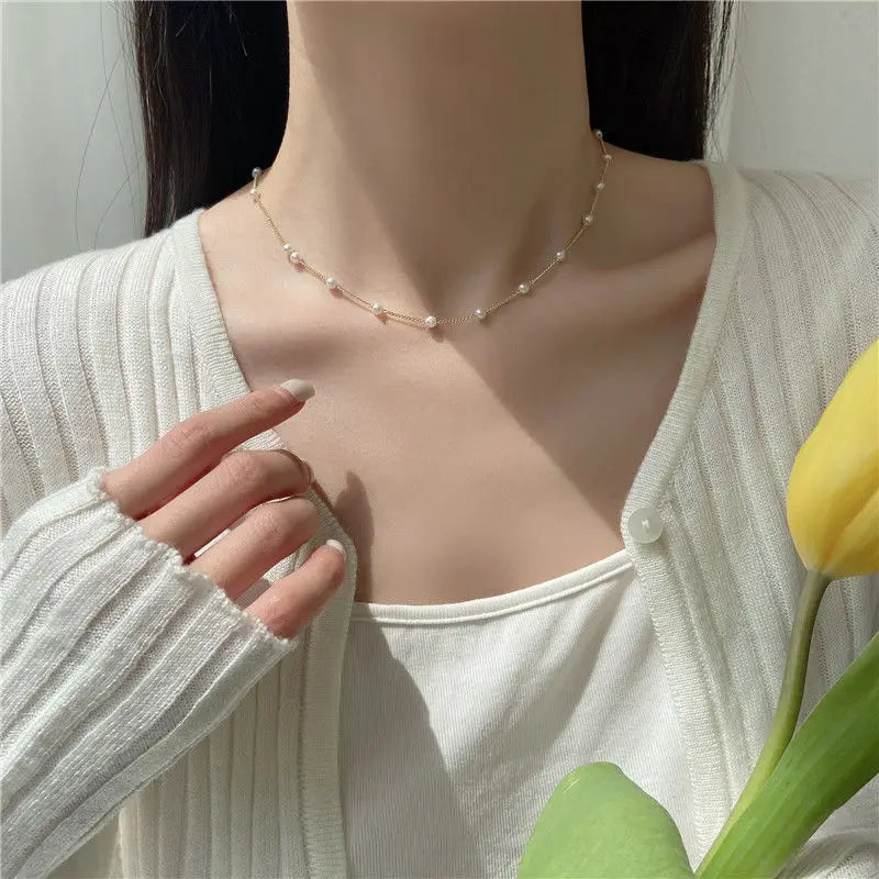 Korean Elegant Bridal Pearls Jewelry Necklace Trendy Long Tassel Earrings Dainty Pearl Choker Necklace to My Daughter