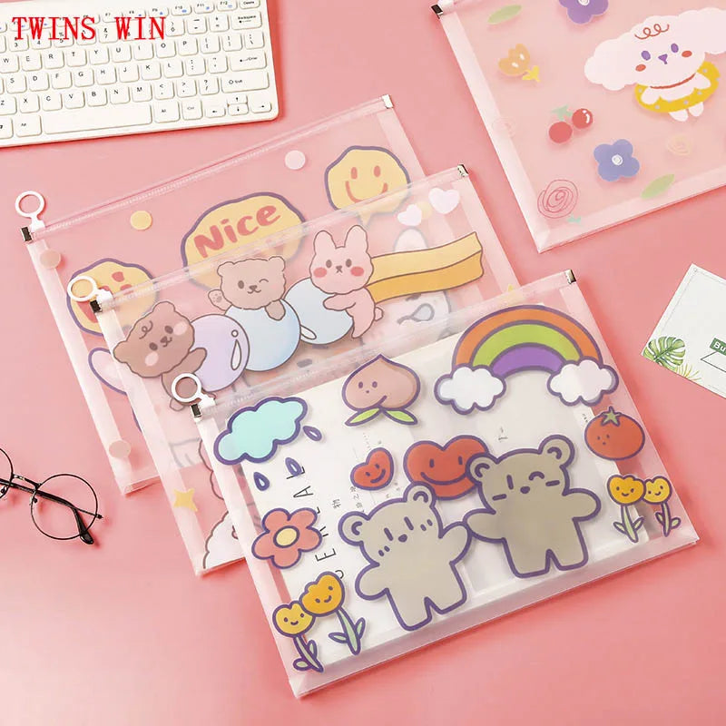 A4 File Bag Transparent Students with Cute Cartoon Large Capacity Simple Plastic test Paper Storage Bag Document Bag652