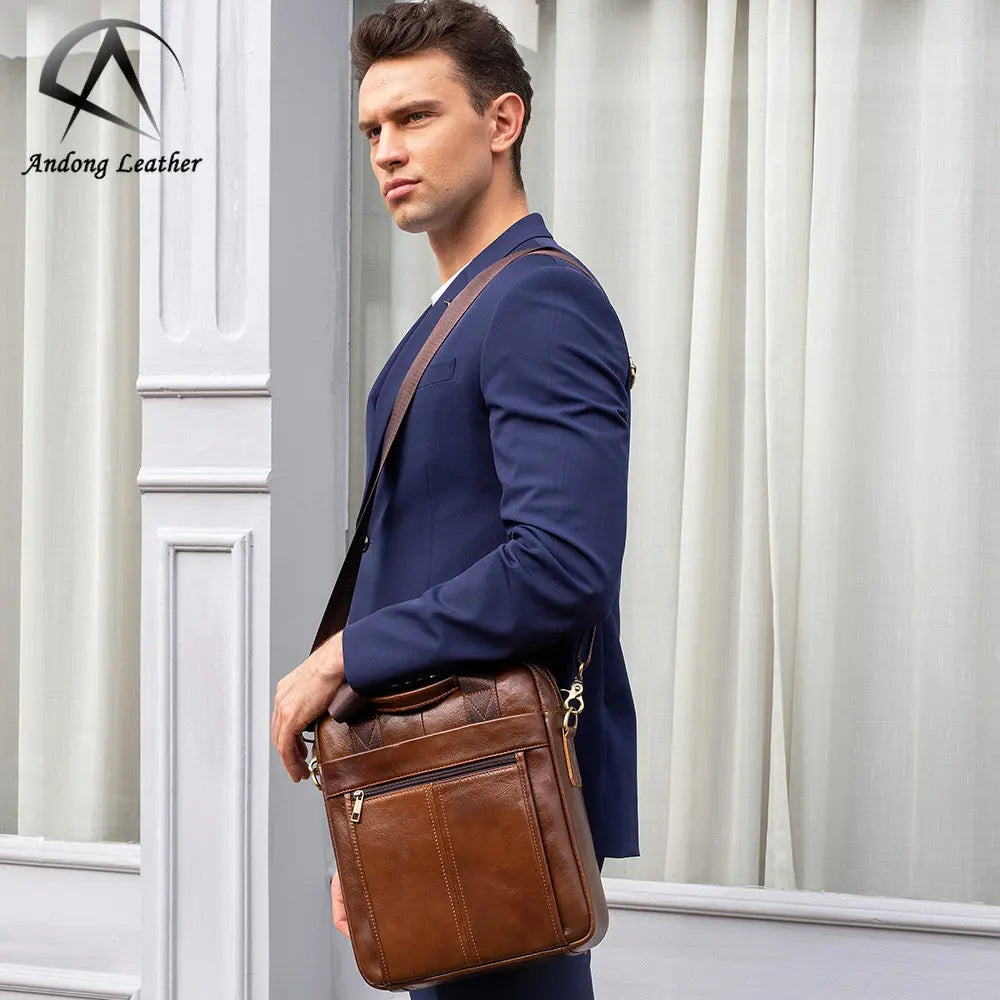 Andong Leather Messenger Bag for Men Business Fashion Briefcase Genuine Cow Leather Crossbody Shoulder Bags