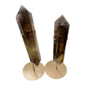 Hand Carved Natural Crystal Tower With Stand Smoky Quartz Double Terminated Point Wand for Healing