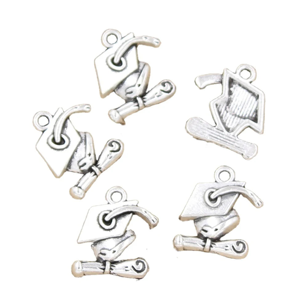 Charms Graduation Cap and Diploma 17x16mm Tibetan Silver Color Pendants Antique Jewelry Making DIY Handmade Craft