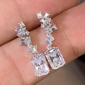 CAOSHI Factory Price Personalized Wedding Clear Cubic Zirconia Earrings Silvery Long CZ Drop Bride Earrings Women