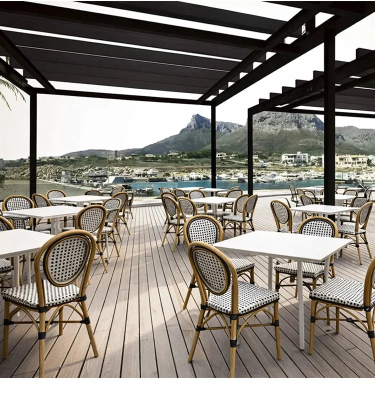 Bistro Rattan Dining Chairs and Table Wholesale PE Rattan Furniture for Outdoor Cafe Patio Restaurant