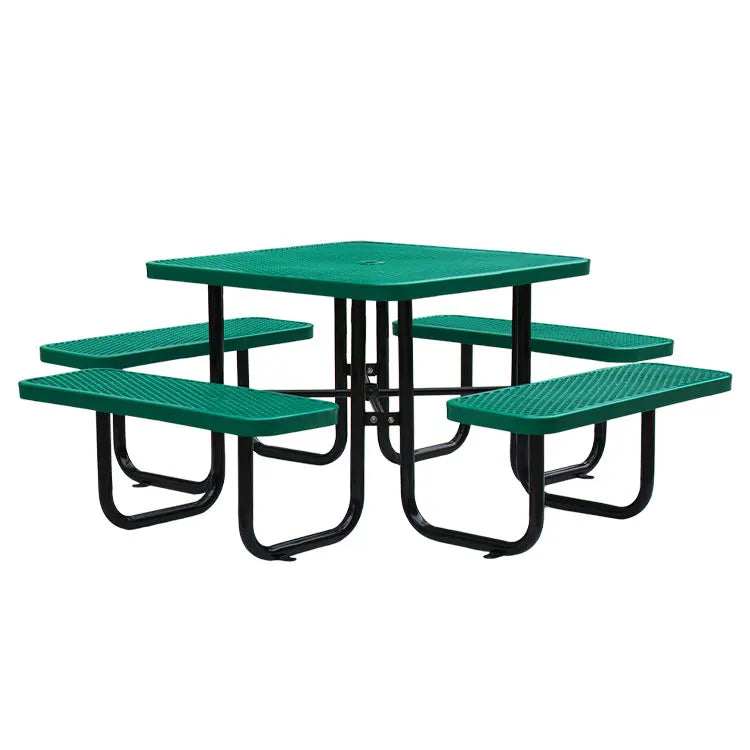 Outdoor Commercial Large Round Metal Picnic Table with Bench Garden Furniture Steel Dinning Table Outside Patio Coffee Table