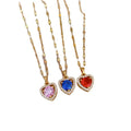 Romantic Gold Stainless Steel Lip Chain Heart of Ocean Pendant Necklace Micro Inlaid Cubic Zirconia CZ Love Heart Necklace