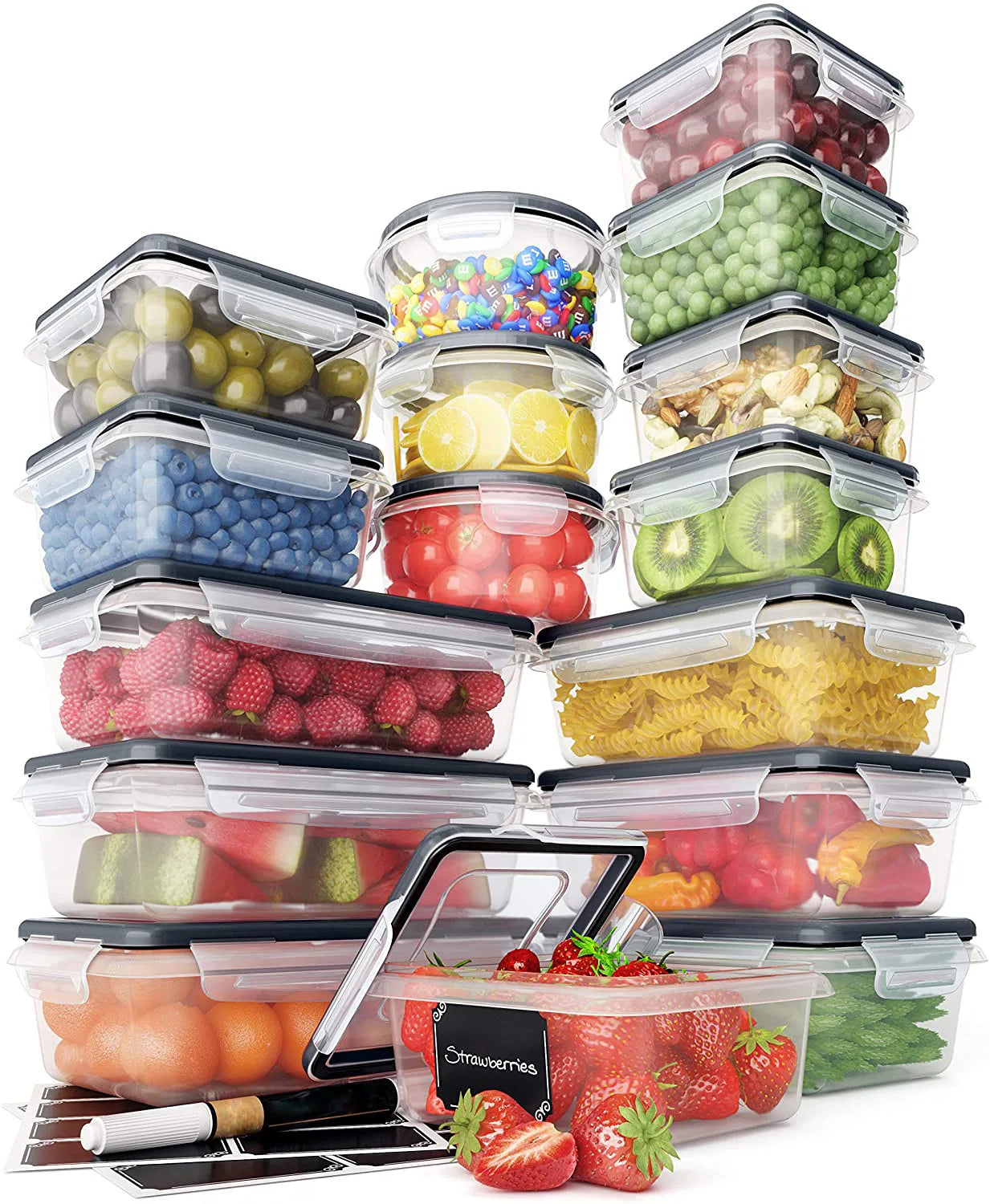 Plastic Food Storage Container 16 Piece Airtight with Easy Snap Lids CLASSIC Plastics Para Comida