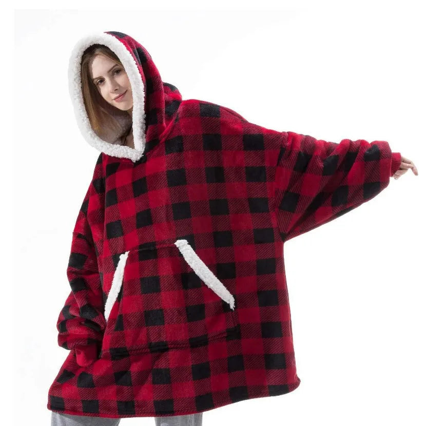 2021 New Women's Casual Flannel Hoodie Lady's Thickened Winter Nightgown with Hood Autumn Long Sleeve Wearable Blanket for Home