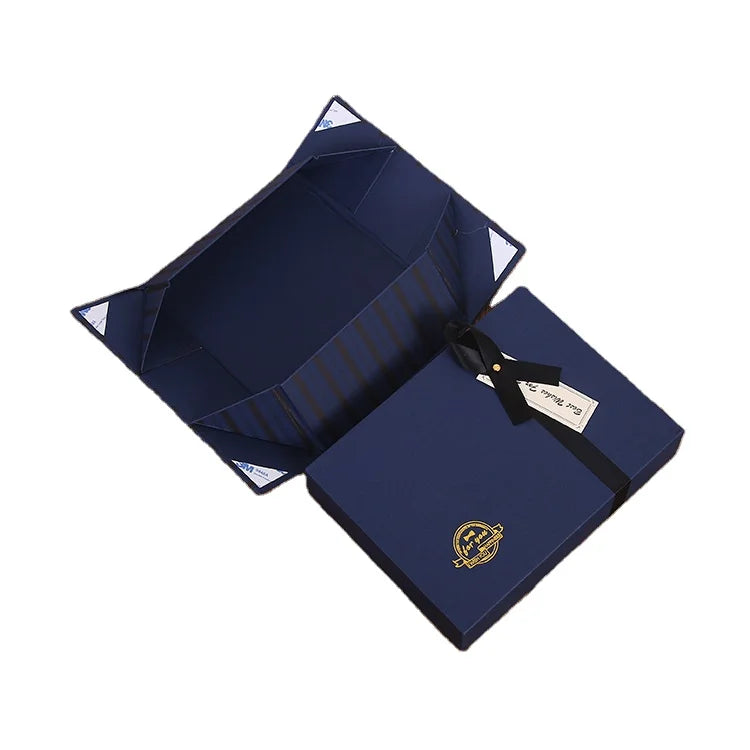 Printed Foldable Paper Gift Box with Rigid Cardboard Square Base Ribbon Decoration Embossed UV Coating for Luxury Gift Packaging