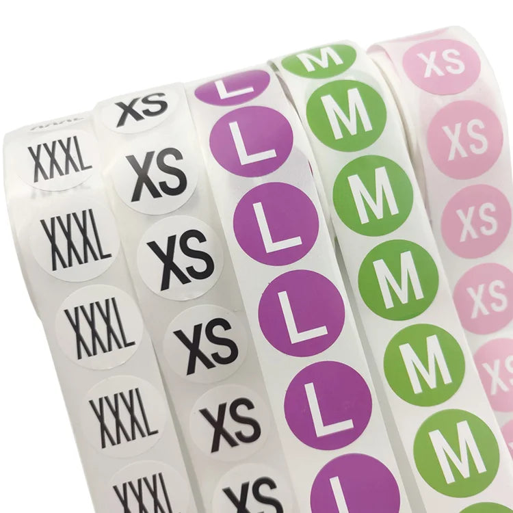In Stock Customizable Scratch off 1 Inch Vinyl Paper Roll Round Clothing Size Adhesive Stickers Label with Matt/Glossy Finish