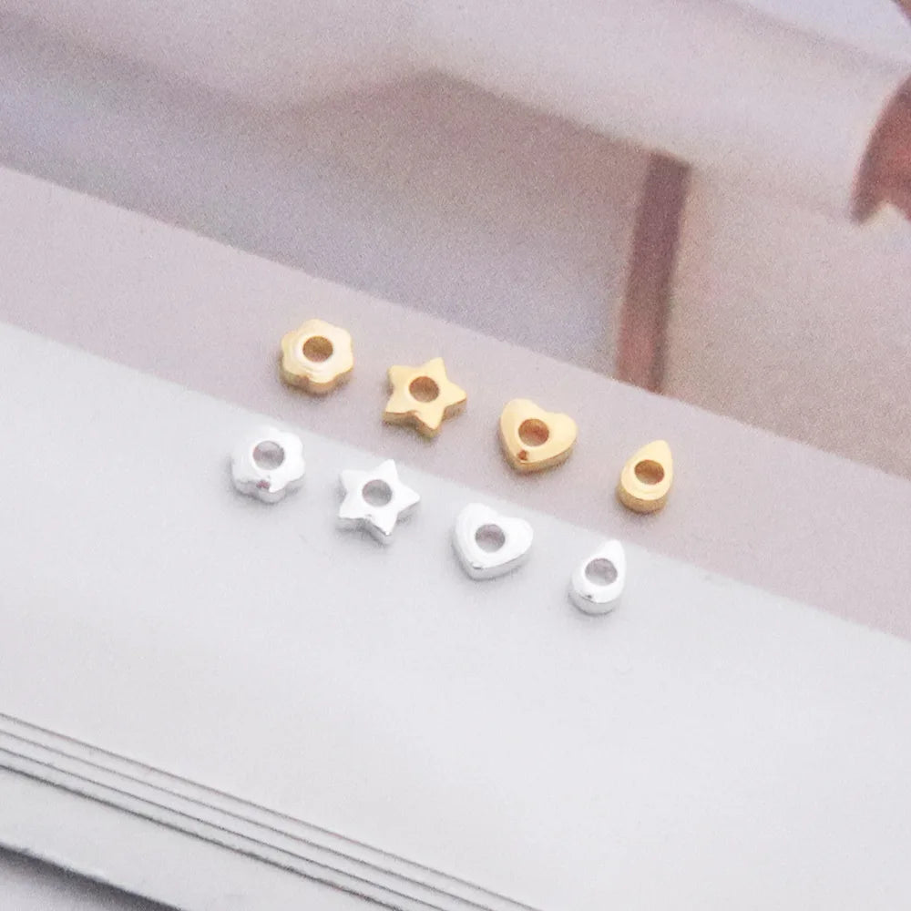 Simple Cute Heart Star Spacer Beads 925 Sterling Silver Loose Beads for Necklace Bracelets Jewelry Making Accessories Wholesale
