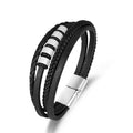 Minimalist Customized LOGO Leather Bracelet Woven Braided Multi Layers Wrap Bracelet Stainless Steel Beads Leather Bracelet