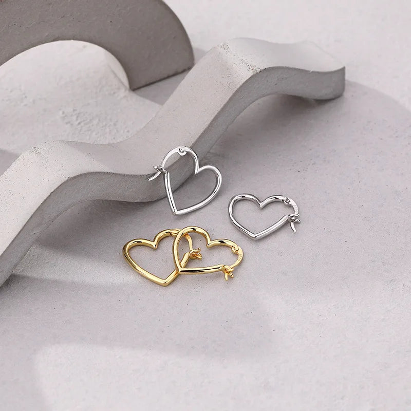 Korea Fashion 925 Silver Plain Simple Heart Hoop Earring Jewelry 18K Gold Plated Sterling Silver Hoop Earring for Women