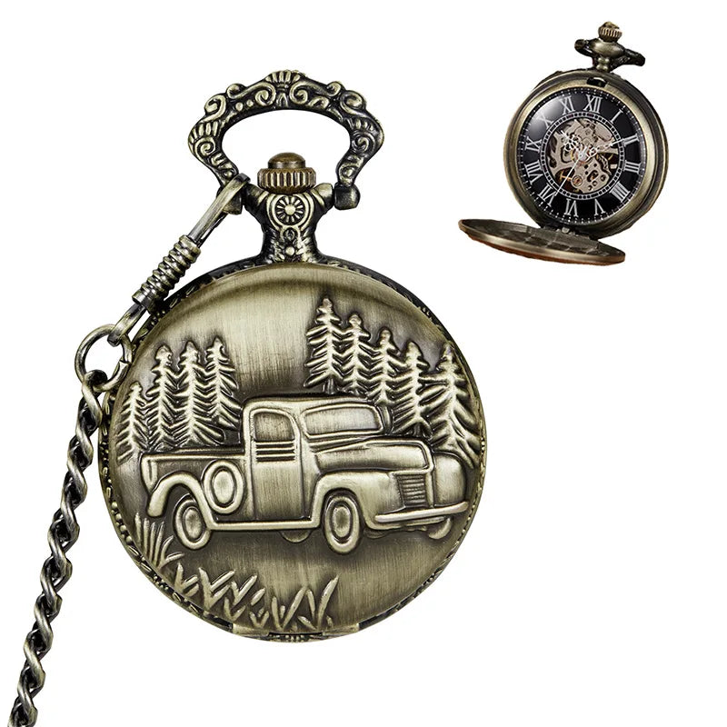 Mixed 5 Models Classic Embossed Antique Mechanical Roman Car Pocket Watch Zinc Alloy Case No Waterproof