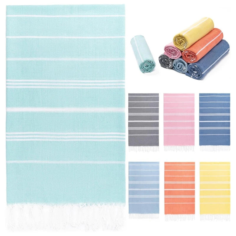 Turkish Striped Tassel Hypoallergenic 100% Cotton 360g Customizable Size Bath Beach Swimming Sunscreen Tropical Style Towel