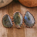 Flash Labradorite Rings for Men Birthday Gift  Healing Stone Antique Brass Ring Vintage Jewelry