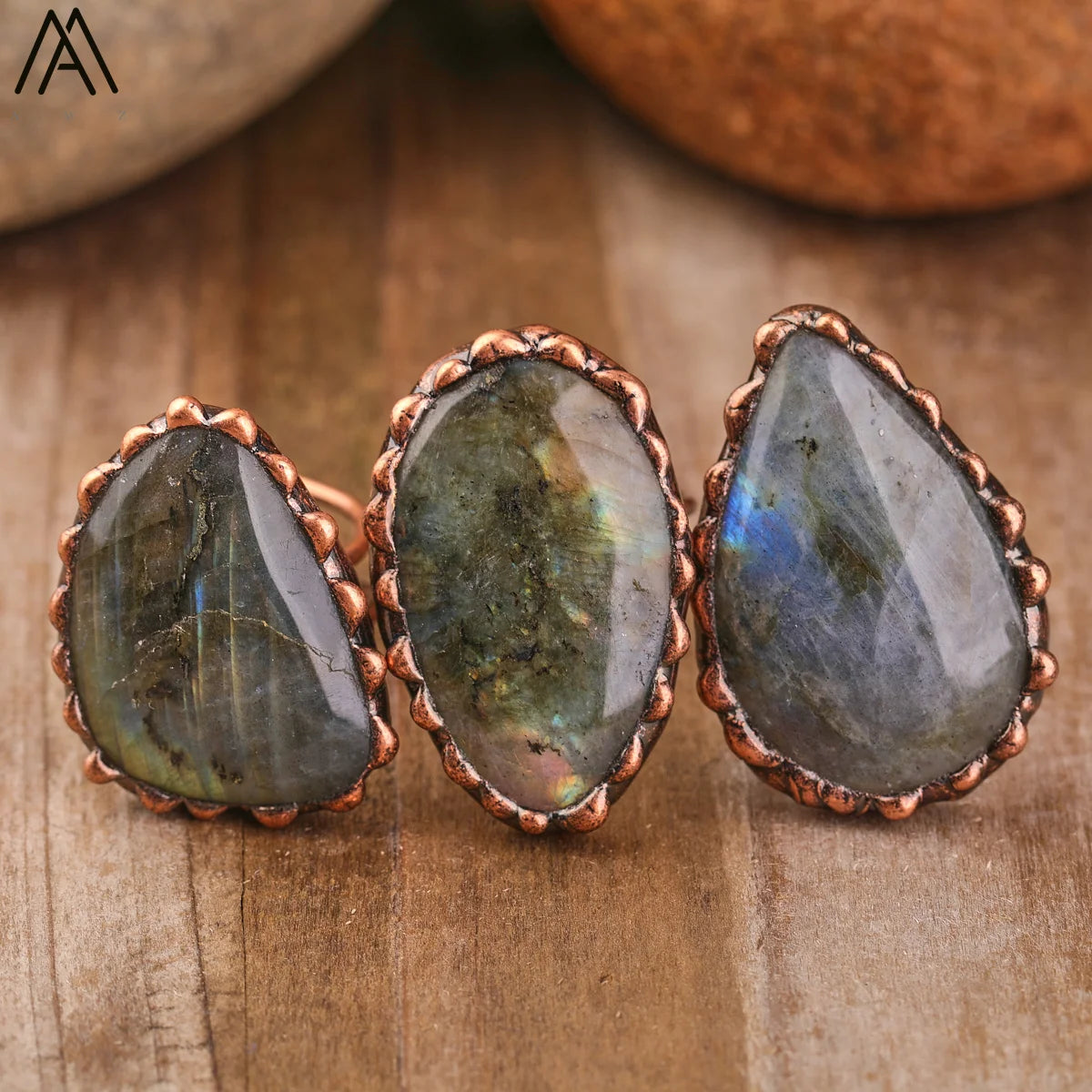 Flash Labradorite Rings for Men Birthday Gift  Healing Stone Antique Brass Ring Vintage Jewelry