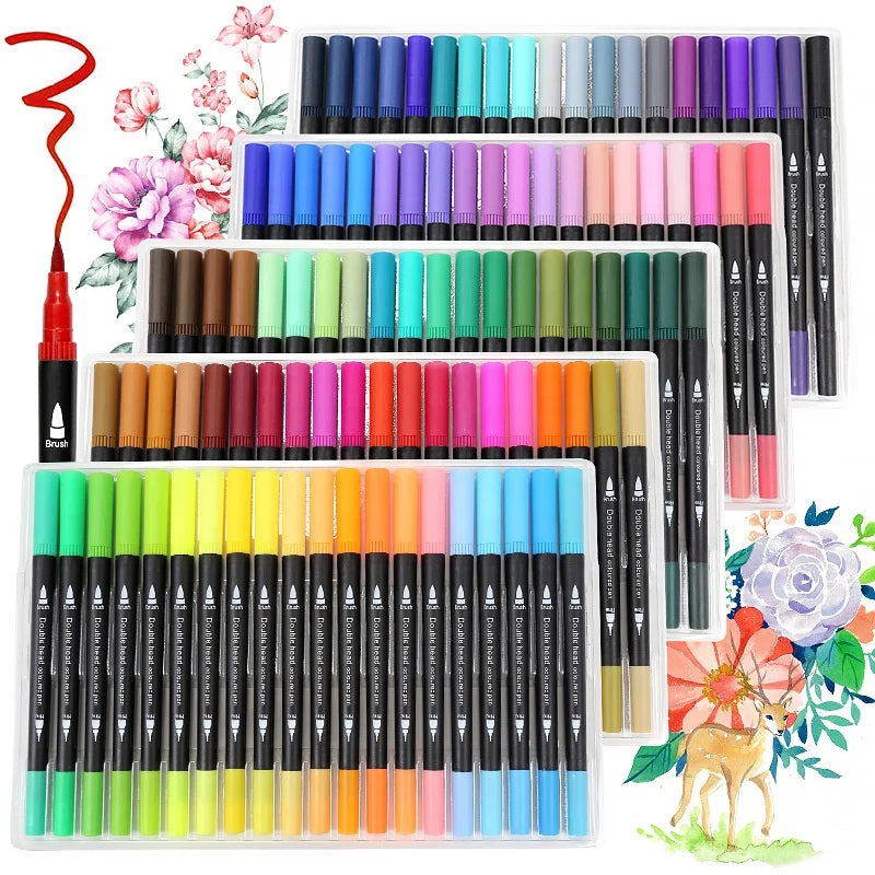 100 Unique Colors Sketch Drawing Twin Tip Watercolor Brush Art Marker Pen Set Dual Tip Brush Art Markers PAINT MARKERS