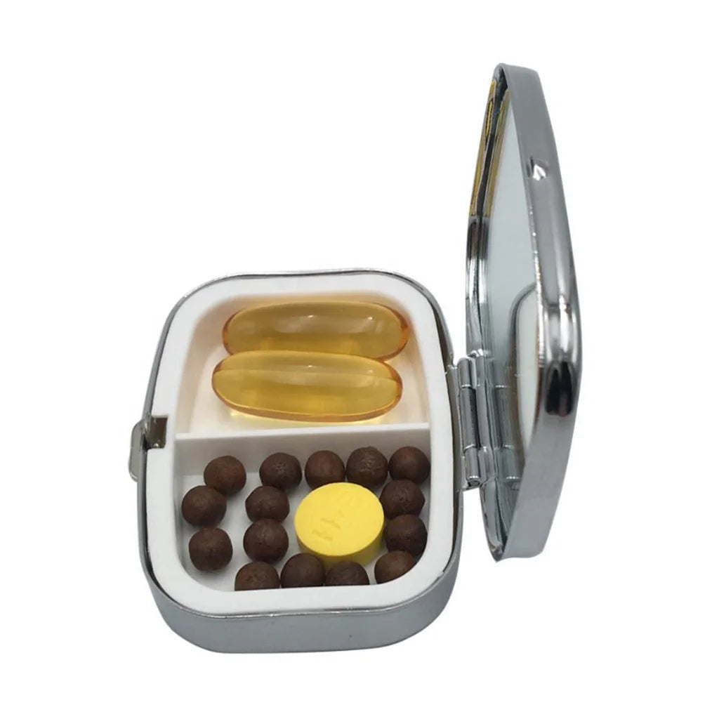 Wholesale Custom Cheap Mini 2 Compartment Stainless Iron Pill Medicine Storage Container Case Box