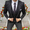 New Style Groomsmen Black With Stripe Groom Tuxedos Tailor Made Men Suits Wedding/Prom Best Man Blazer ( Jacket+Pants+Vest)