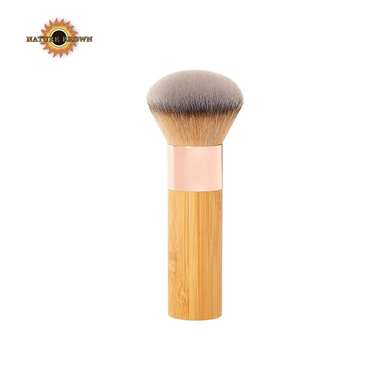 Wholesale Natural Color Bamboo Kabuki Short Handle Synthetic Hair Single Makeup Brushes Flat Top Foundation Bronzer Makeup Brush
