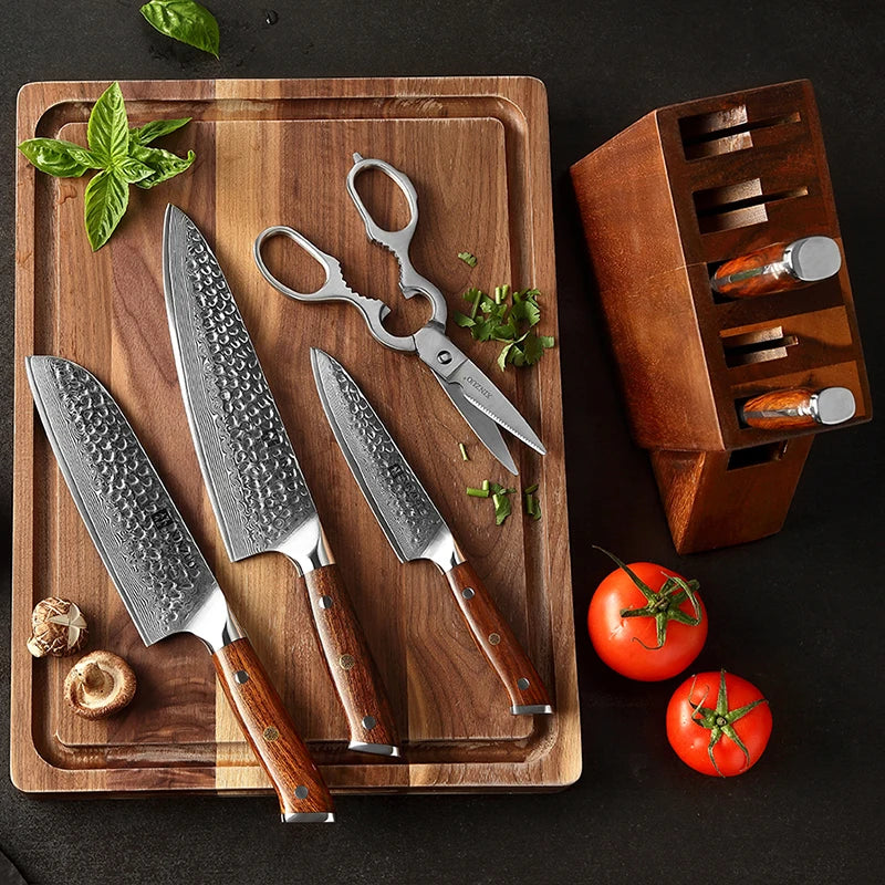 High End 7 PCS Professional Kitchen Damascus Chef Knife Set With Desert Iron Wood Handle