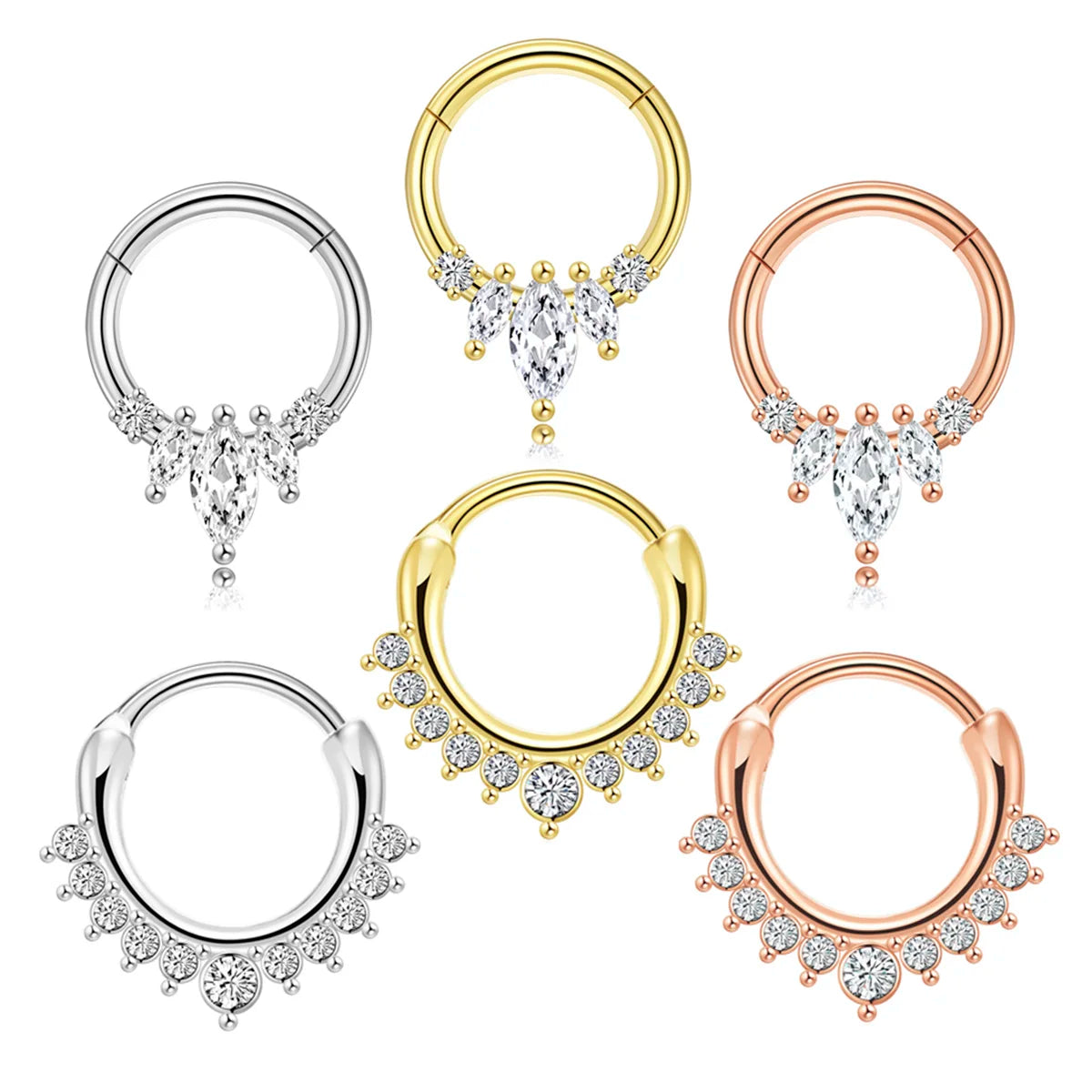 CZ Clicker Septum Ring 316L Surgical Steel Hinged Segment Hoop Nose Ear Piercing Jewelry Hypoallergenic Body Piercing Jewelry