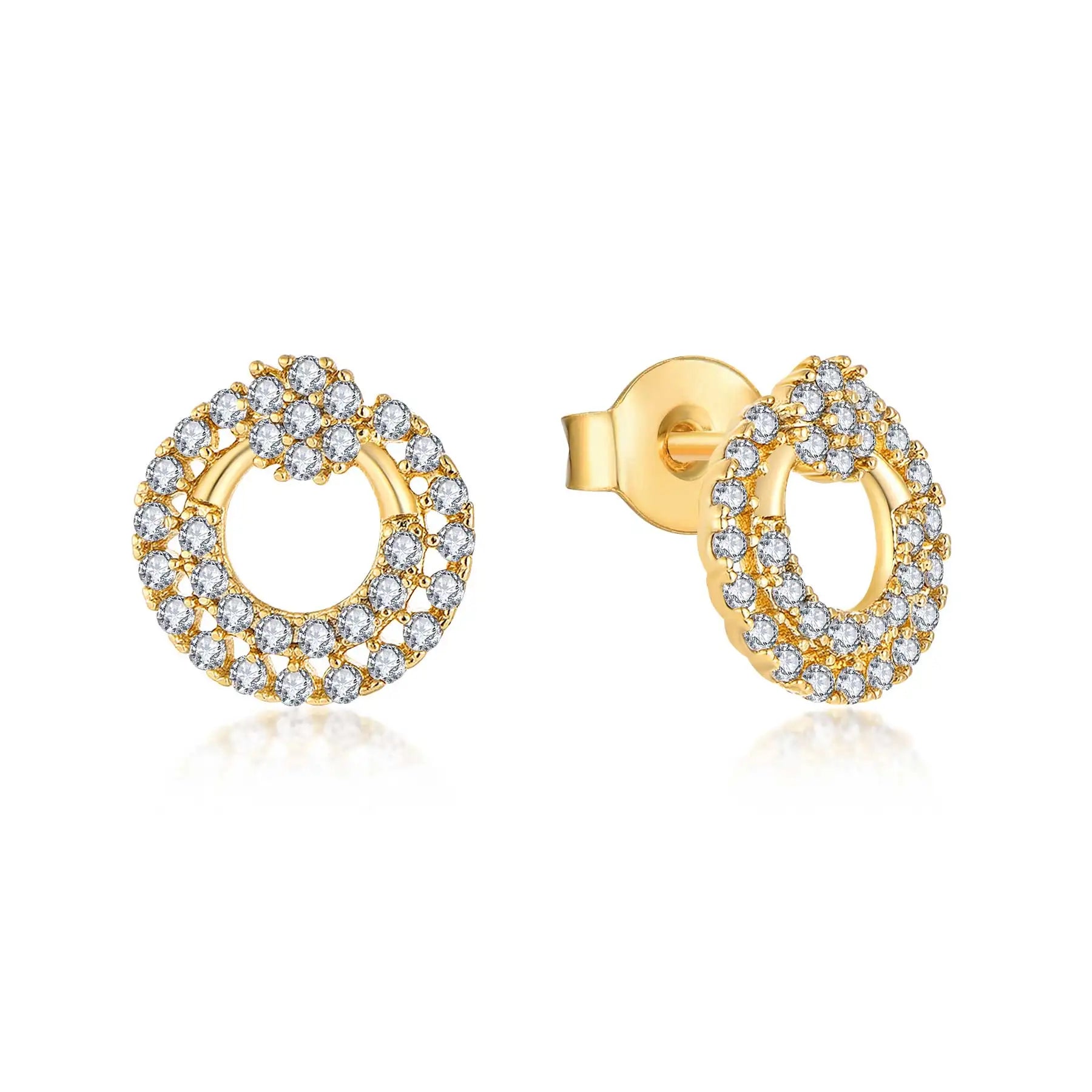 QX Custom OEM Luxury Women Zircon Vintage Fine Jewelry Luxury 925 Sterling Silver 18K Gold Plated Circle Studs Drop Earrings