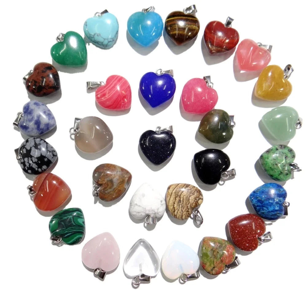20mm Natural Stone Quartz Rose Crystal Turquoises Opal Charms Heart Pendants for Necklace Diy Jewelry Making