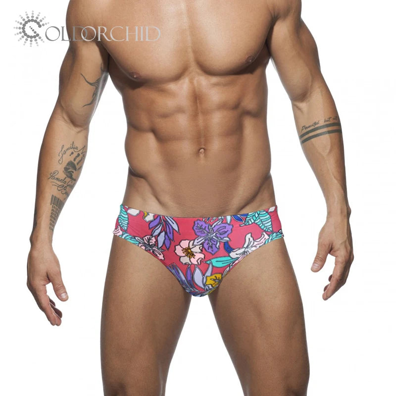 Custom Print Strapless 1 Piece Plus Size Quick Dry Swim Trunk Briefs for Men