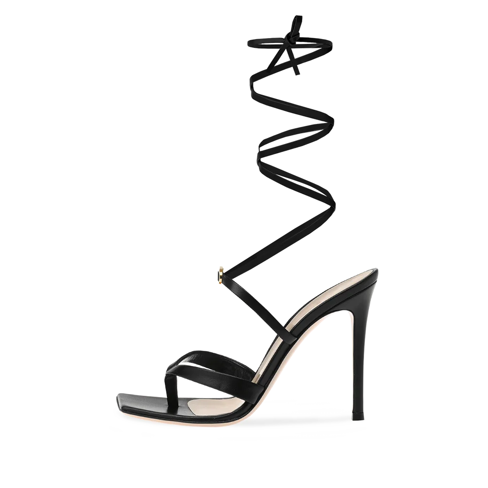 Beautiful Women Heeled Ankle Wrap Thong High Heels Lace up Flip Flops Square Toe Sandals Strappy Ladies Shoes