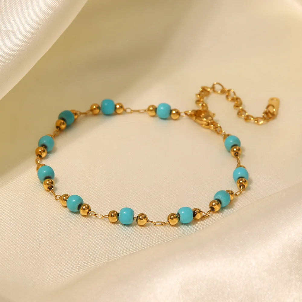 Waterproof 18K Gold Plated Stainless Steel Bracelet Jewelry Set Mulit Turquoise Bracelet for Girls