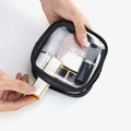Square Mini Zipper TPU Fashion Cosmetic Bag Black Waterproof Makeup Storage Travel Pouch