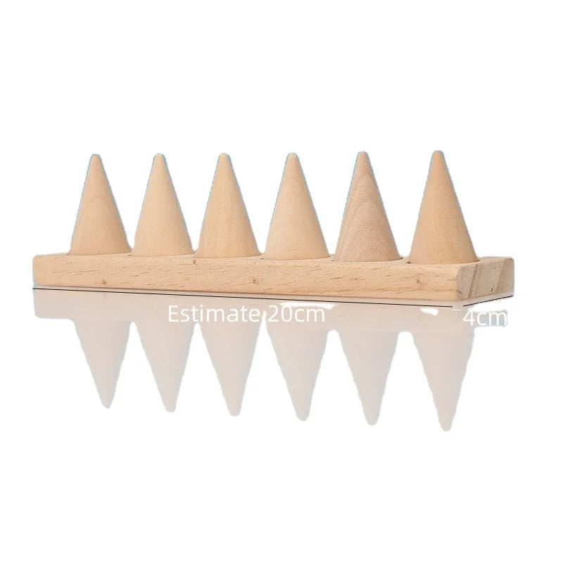 Zhuangqun FYR06 Natural Wood Conical 6-Slot Jewelry Show Ring Display Stand Holder Prop 20x4x6cm