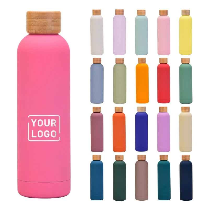 New Design Custom Logo  Double Wall Stainless Steel Insulated 350ml 500ml 750ml 1000ml Water Bottle with Bamboo Lid