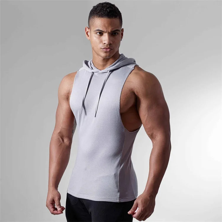 Men's Summer Sleeveless Hoodie Quick Dry Breathable Gym Fitness Training Pants Comfortable Sports Running Top