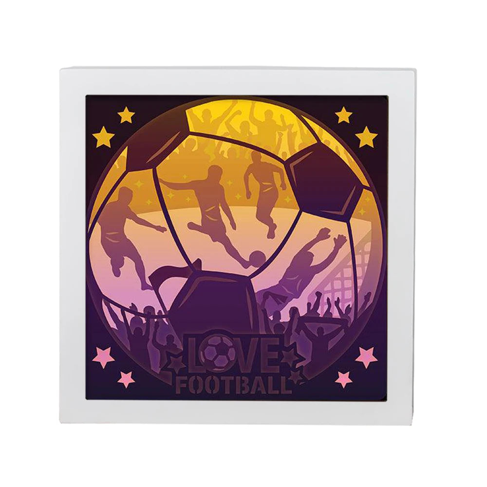Football Ball Wall Art Modern Rectangle Home Decor Custom Picture Frame Shadow Box Light 3D Night Lamp Handmade Durable