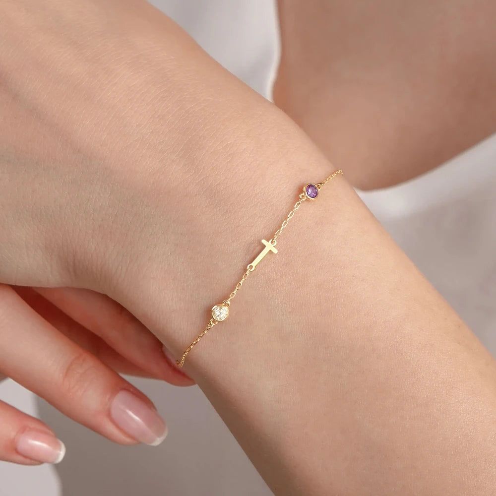 EManco Personalized Birthstone Custom Letter Bracelet Stainless Steel Chain Monogrammed 12 Color Charm Bracelet
