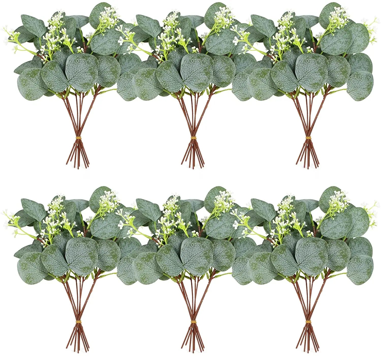 40 Pieces of Artificial Greening Eucalyptus Stem Artificial White Seeds Plant Suitable for Family Wedding Vase Center Bouquet