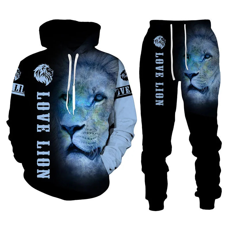 EVERTOP Custom Made Men's Anime Lion Hoodie and Pant Set 3D Printed Sublimation Track Suit Spring Collection-OEM & ODM