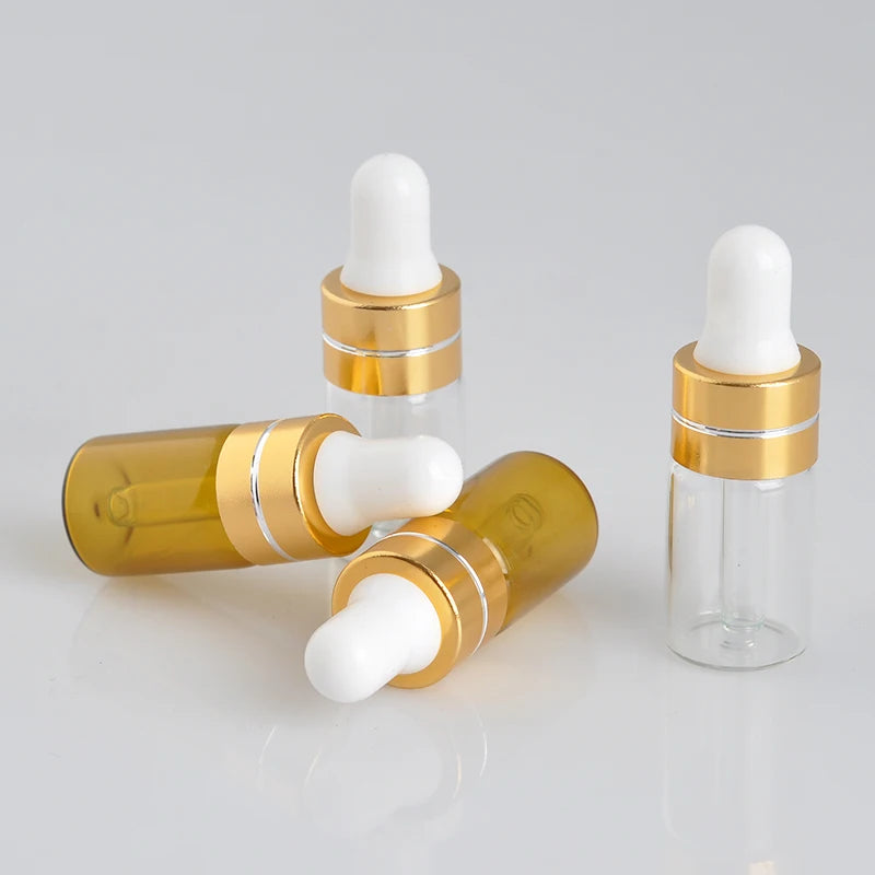 Wholesale Empty 10ML Clear Amber Glass Essential Oil Dropper Bottle With Metal Aluminum Collar Dropper Head and Glass Pipette
