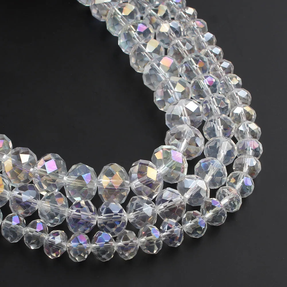 Wholesale Faceted White AB Clear Crystal Glass Rondelle Spacer Beads 4-12MM for DIY Bracelet Necklace Loose Nature Crystal