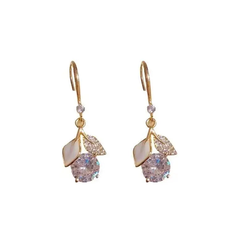 AA00456 Light Luxury Shiny Exquisite Zircon Leaf Earring Hook Women's Tiny Drop Zircon Crystal Earrings for Women