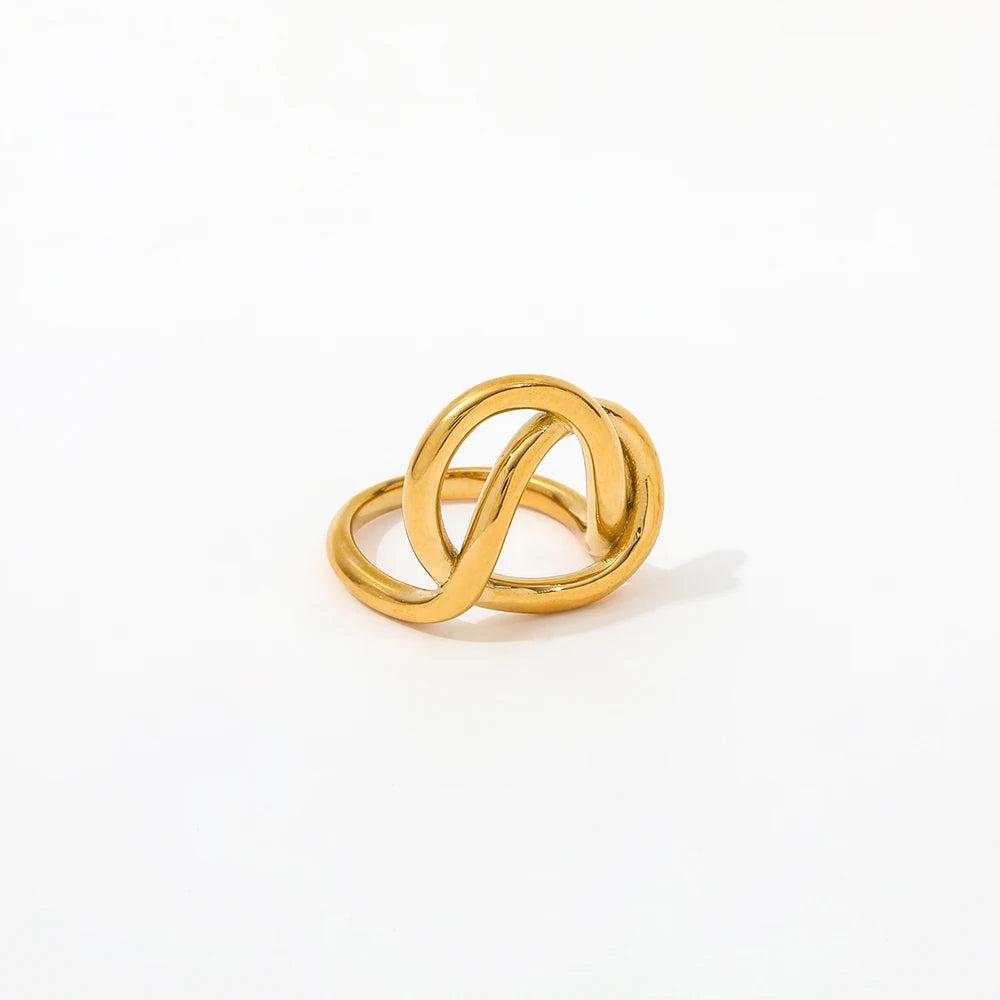High End 18K Plain Gold Layered Cross Knot Rings Stainless Steel Vintage Simple Gold Plated Jewelry