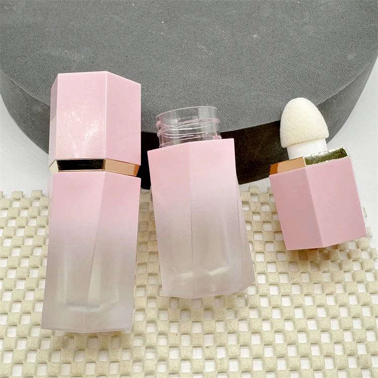 7ml Gradient pink Color Lip Gloss Tube Bottle Powder Blusher Liquid Bottle with Sponge Brush