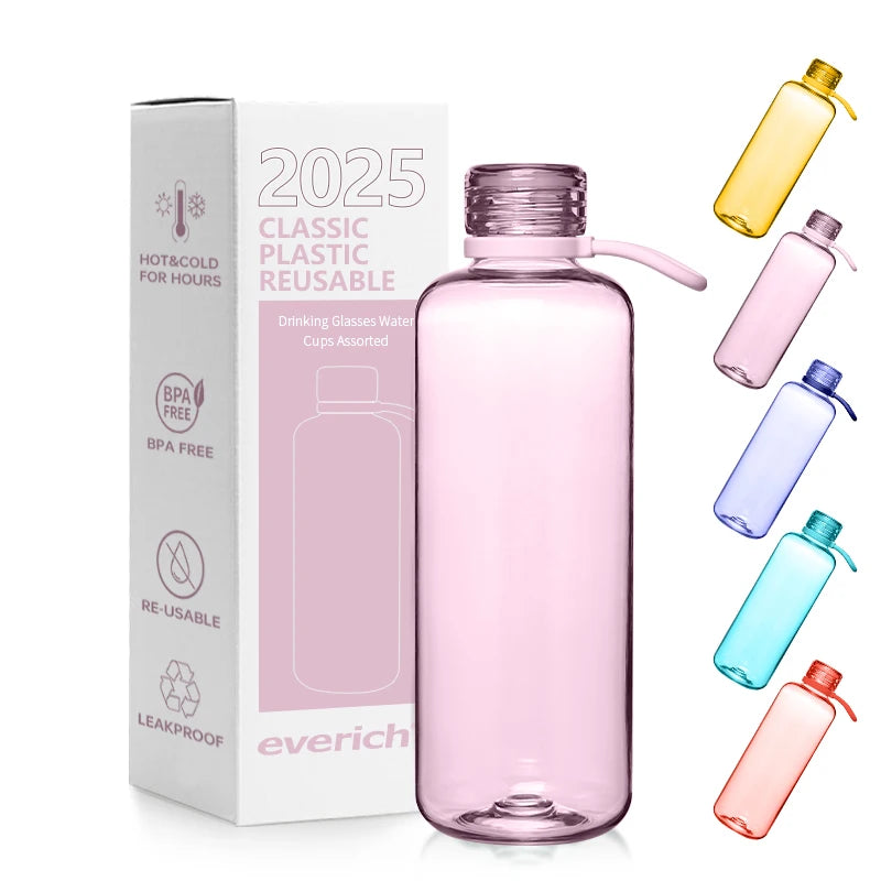 Everich 500ml 1000ml Tritan Water Bottles BPA Free Plastic Clear Colorful Sports Gym Bottles Straight Bottles Wholesale