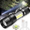 Helius Mini USB Rechargeable Small Portable Long Distance Zoom Flashlight with Clip Strong Outdoor Camping Light LED Flashlight