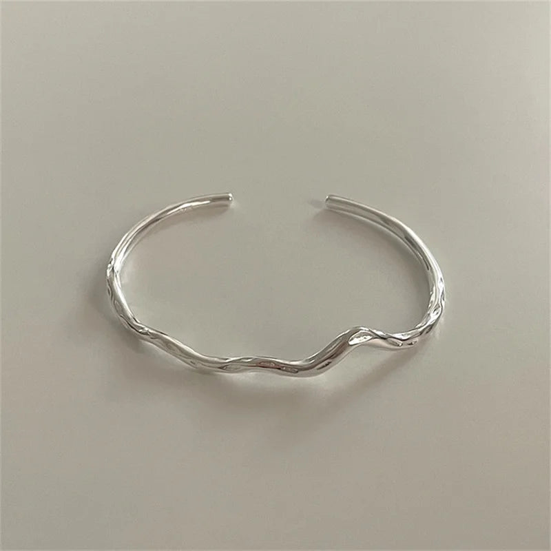 Fine Jewelry 925 Sterling Silver Hammered Irregular Jewelry Cuff Bracelet