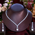 Shiny Square Cubic Zircon Bridal Wedding Big Pearl Necklace and Earrings Evening Dinner Party Costume Jewelry Sets for Women